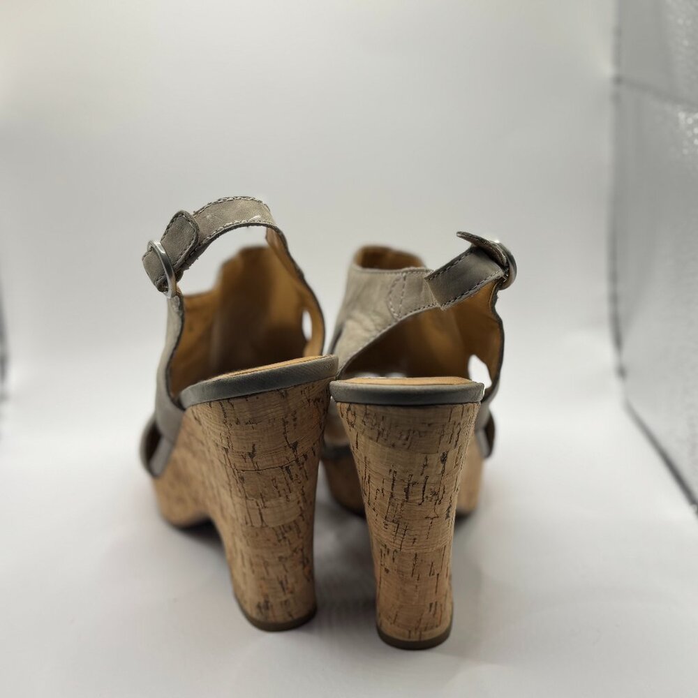 👡 EUC Franco Sarto Gray Suede Peep Toe Cork Platform Sandals - Picture 7 of 8